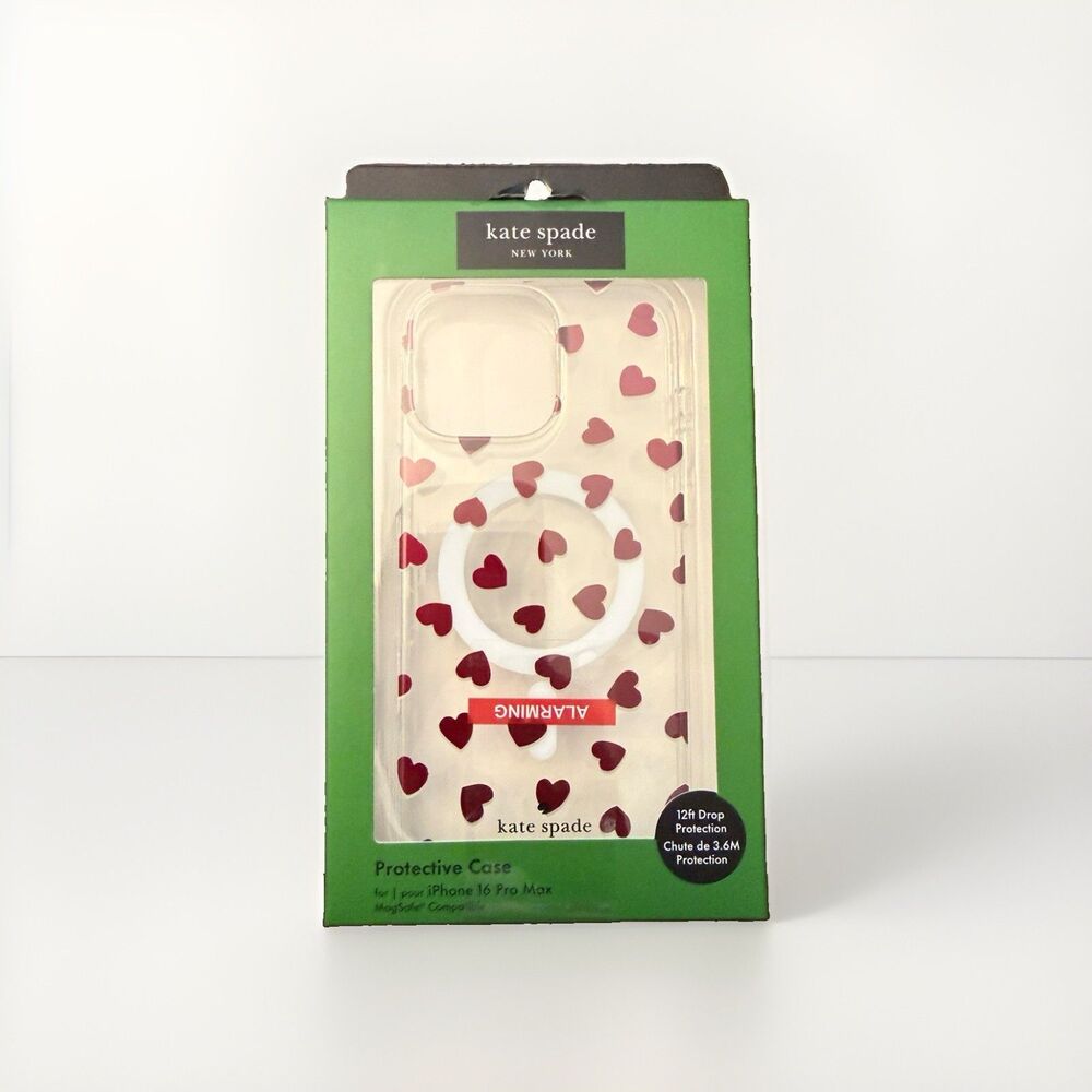 KATE SPADE Protective Case Magsafe For IPHONE 16 Pro Max Red Hearts Clear New